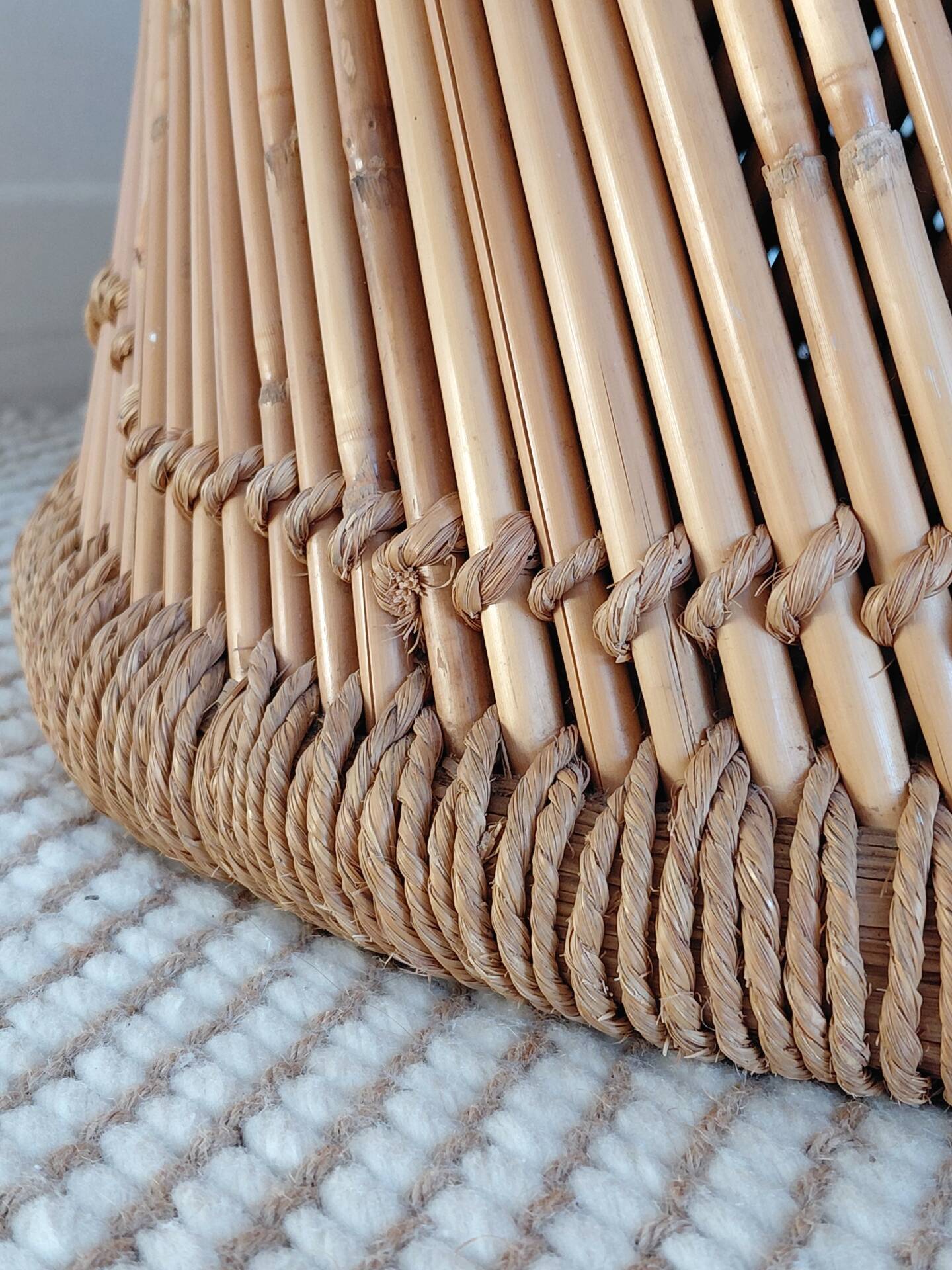 Vintage coffee table with braided cord in Audoux Minet bamboo style/1970s