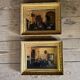 Pair of paintings, animated family scenes, oils on canvas, early 19th century