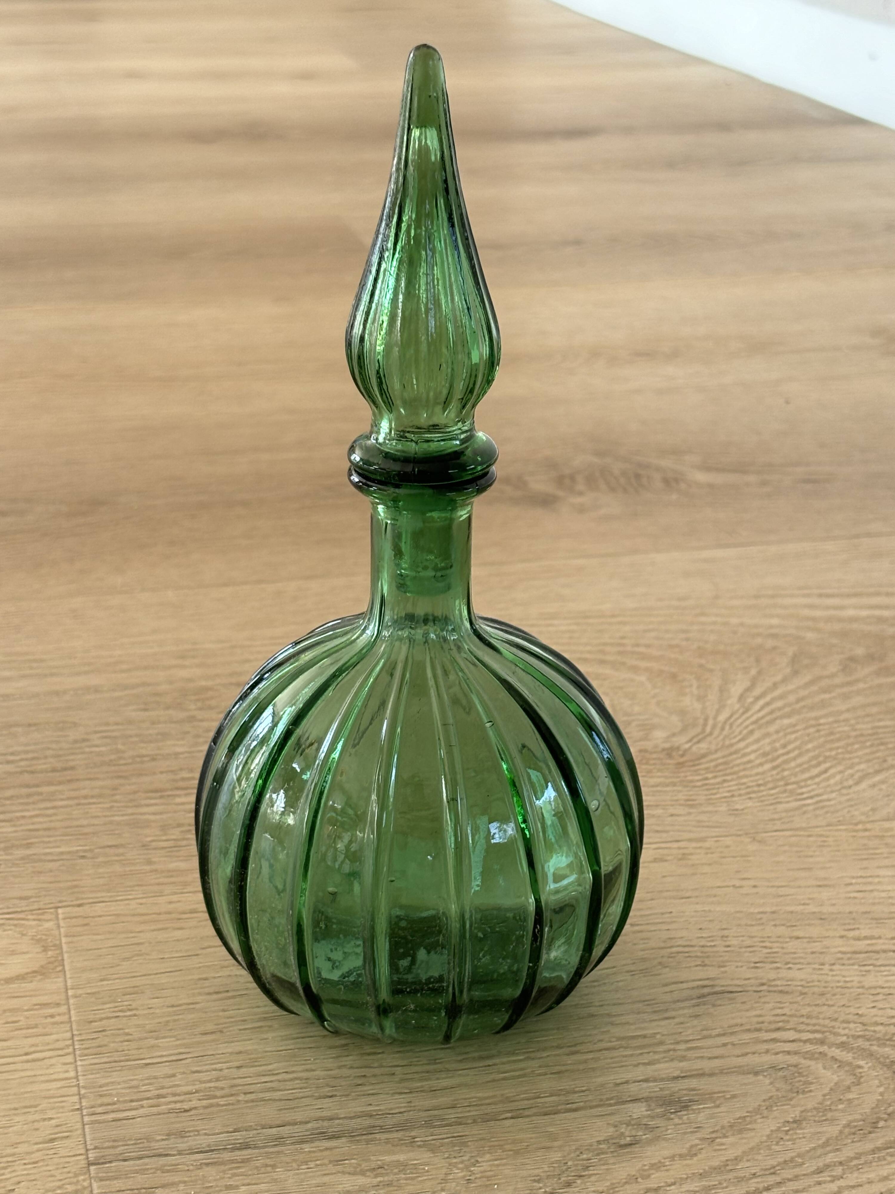 Vintage Empoli Glass Decanter with Stopper, Italy, 1960s