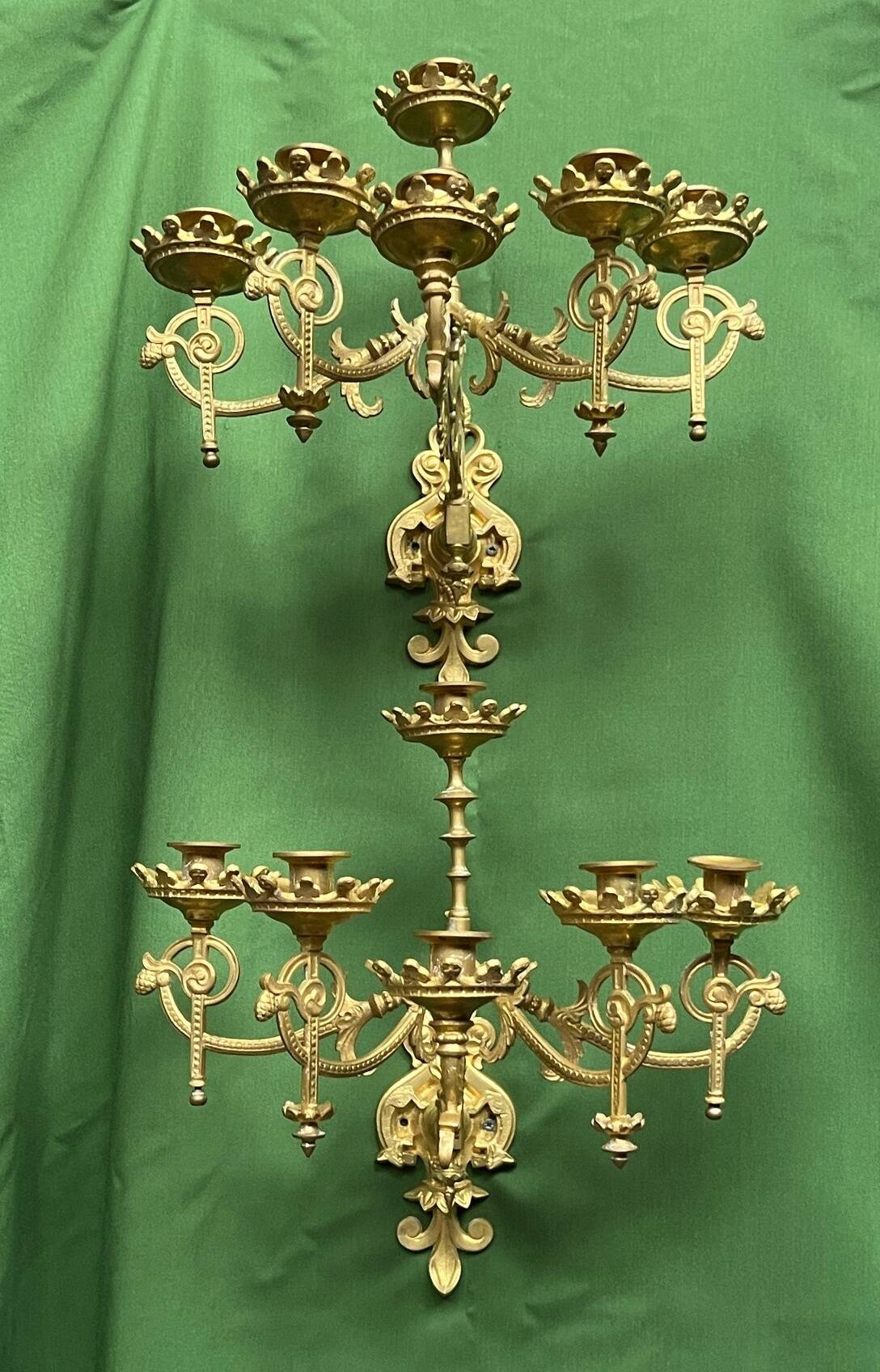 Pair of neo-Gothic wall sconces. Solid gilt bronze.