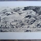 Grand dessin original à la pierre noire par Jean Villette (1913-2005)