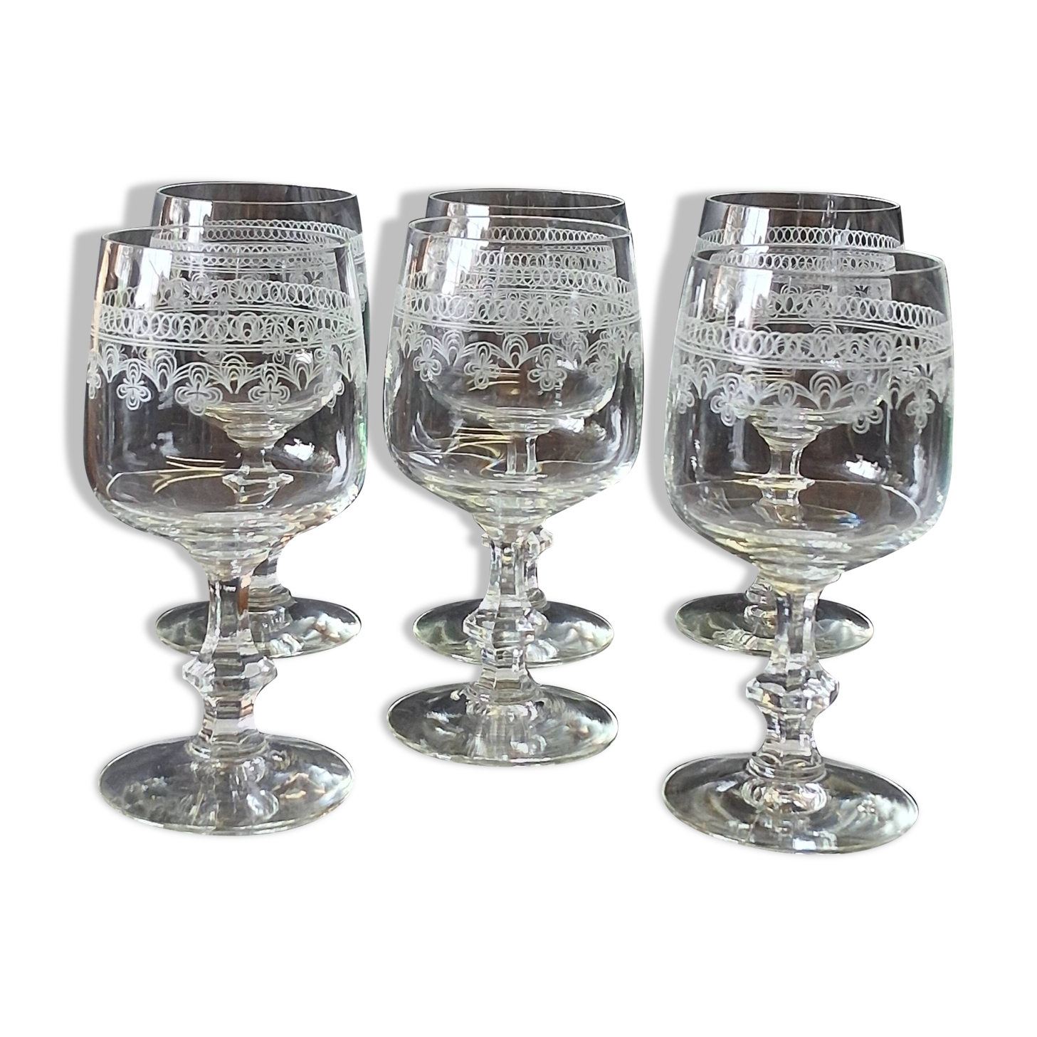 6 printed stem glasses for port/digestif in good condition.