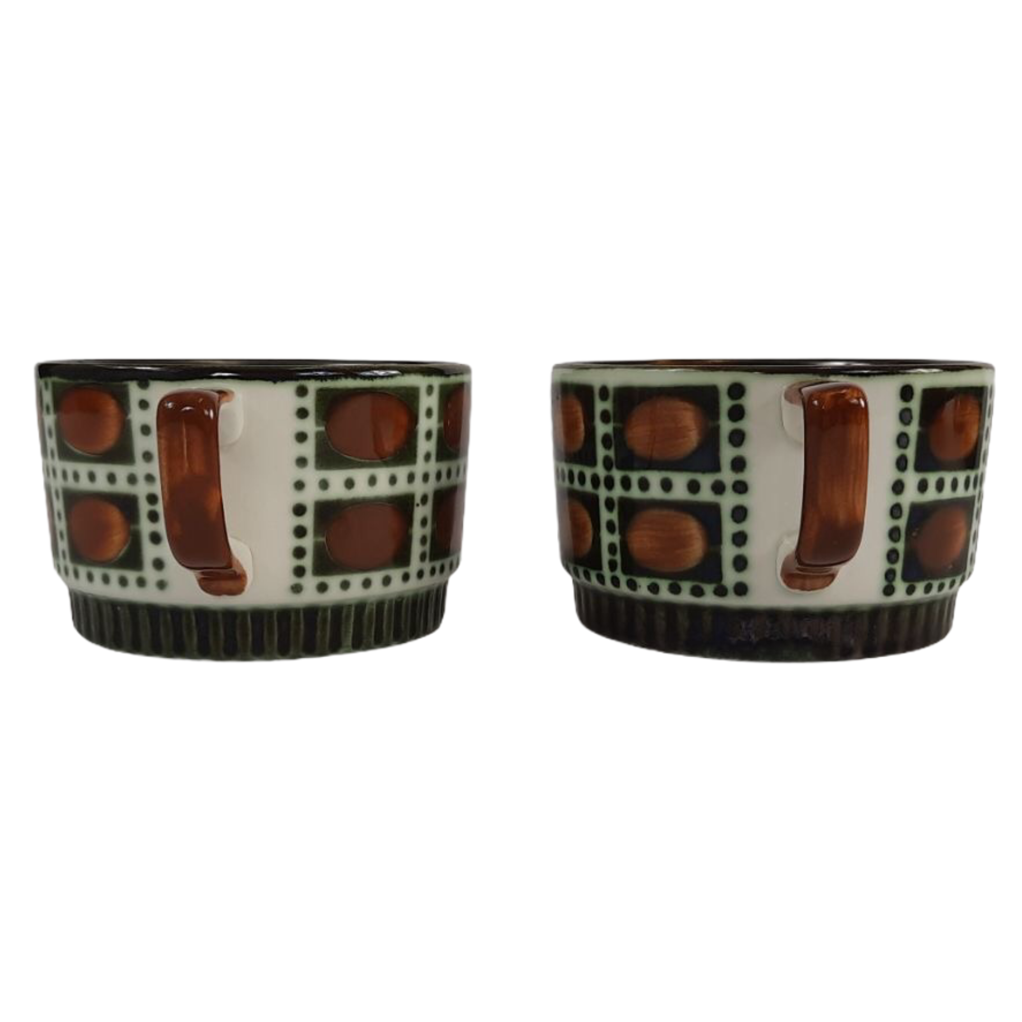 Tea service for Six vintage boch pattern brown, white and green