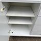 White wooden bathroom furniture with chrome compass legs, Mid-Century 1960.