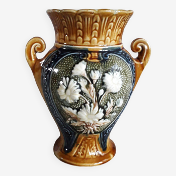 Vintage slip vase with floral decoration