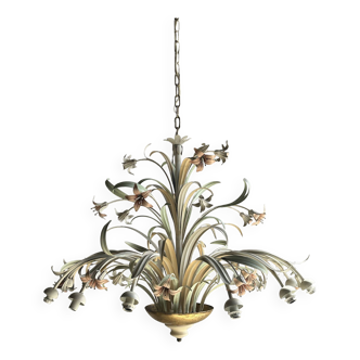 Very large chandelier with white, pink and green flower motifs Maison Masca D:1m10 H:1m
