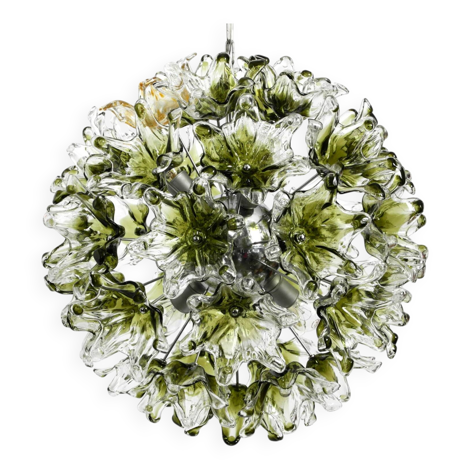 Suspension italienne unique XXL des années 1960 avec des fleurs en verre de Murano par VeArt