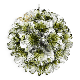 Unique Italian XXL 1960s Pendant Lamp with Murano Glass Flowers by VeArt