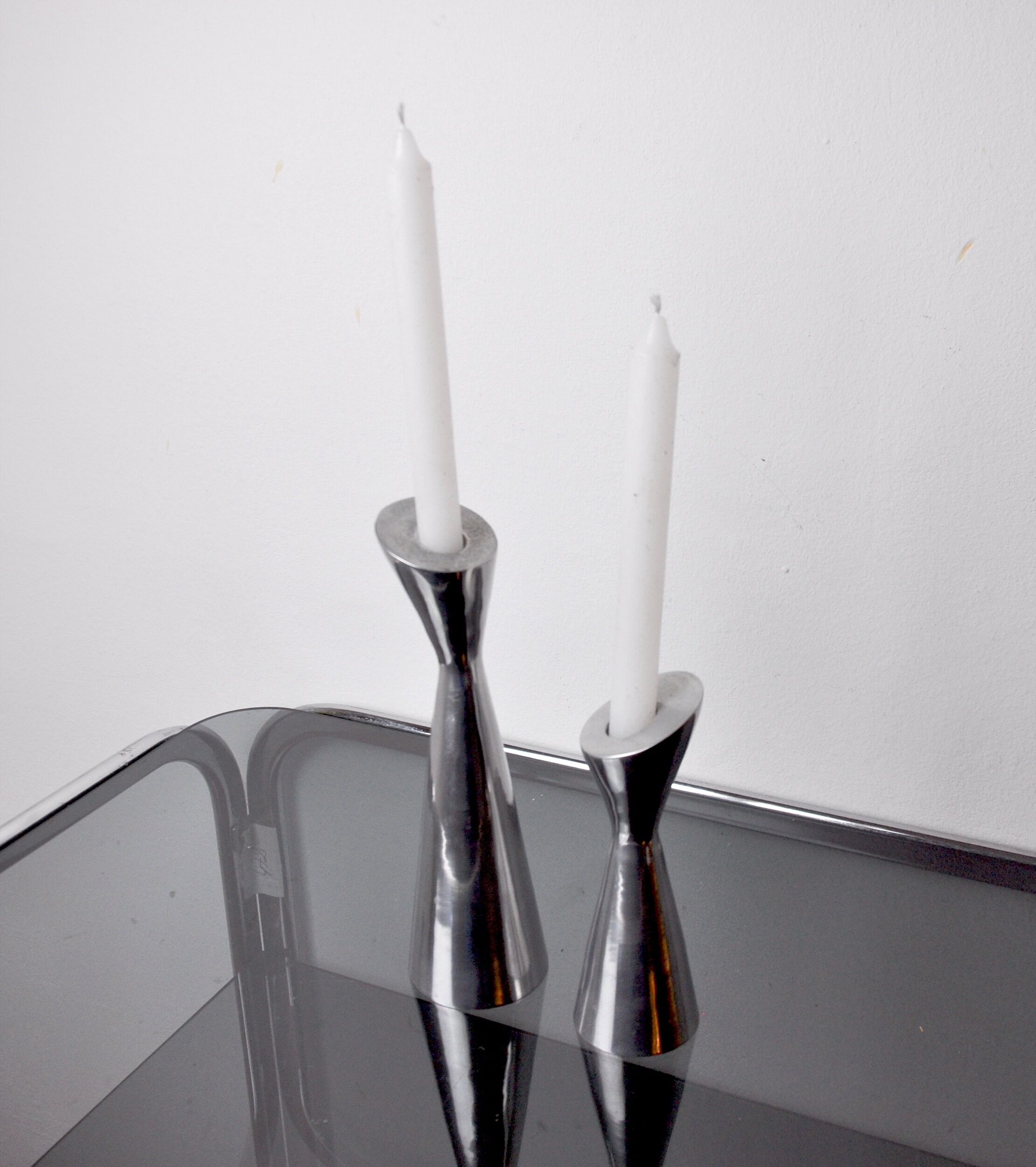 Pair of Swan candlesticks by Matthew Hilton, England, 1980