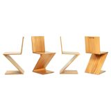 4 Zig Zag Ashwood Modernist Chairs after design Gerrit Rietveld, De Stijl 1930's