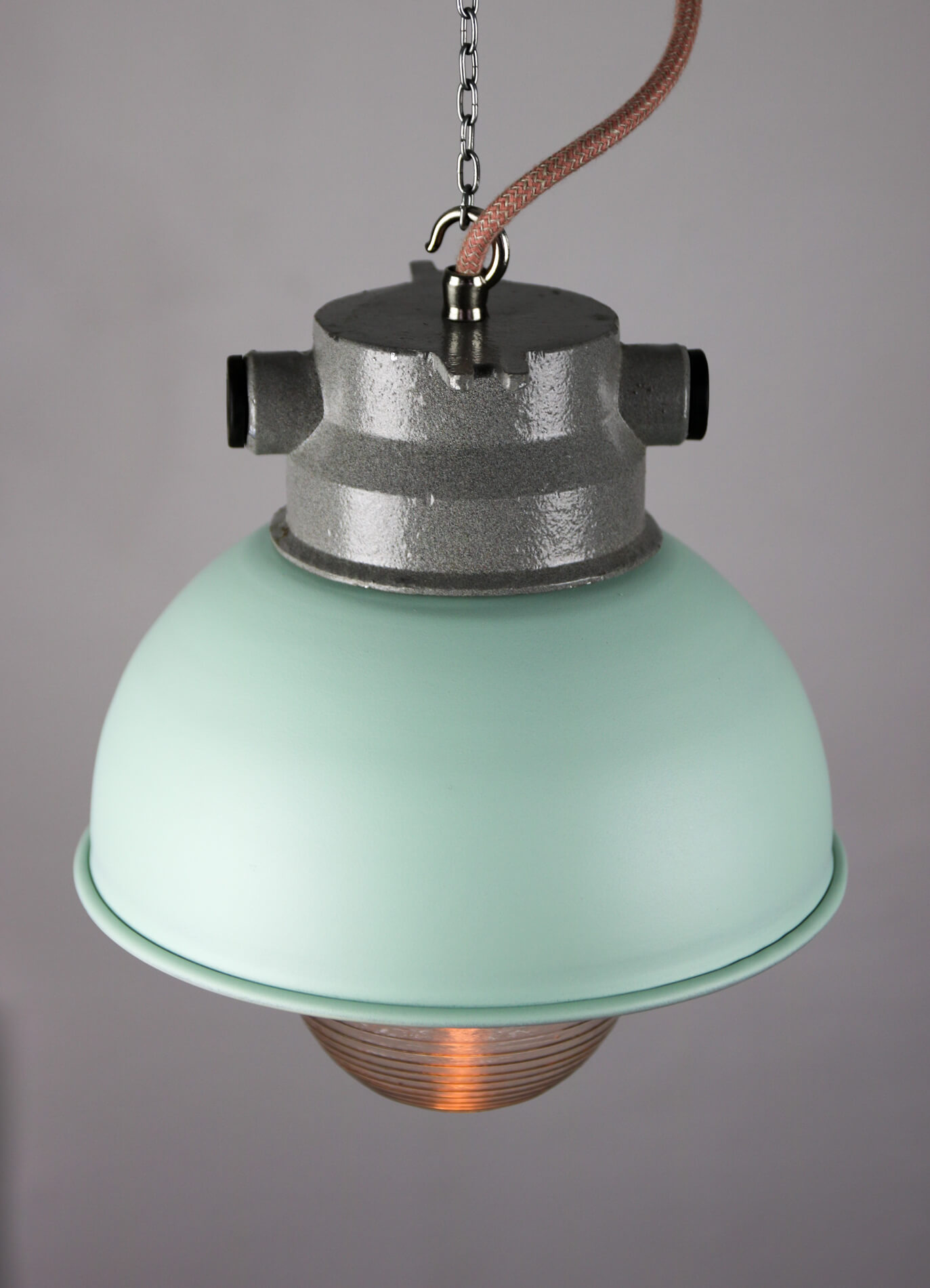 Vintage mint industrial hanging light from TEP