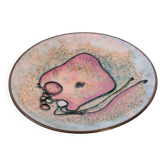 Enamelled copper bowl in pink and purple, abstract design from the 1960s.