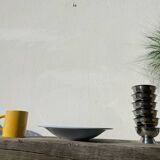 Round dish, sky blue ceramic wolf mill