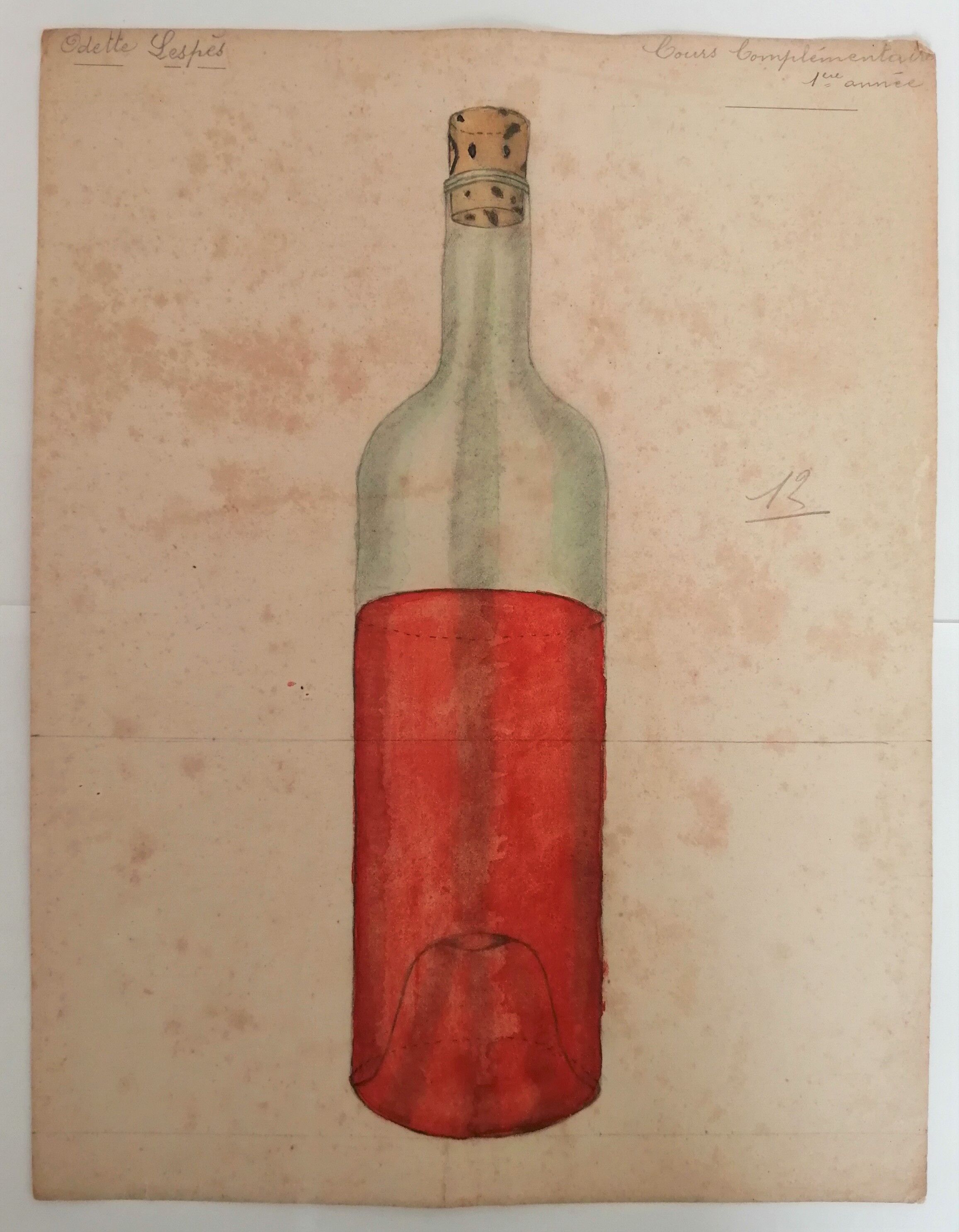 School drawing, study 20s to frame "bottle of wine"