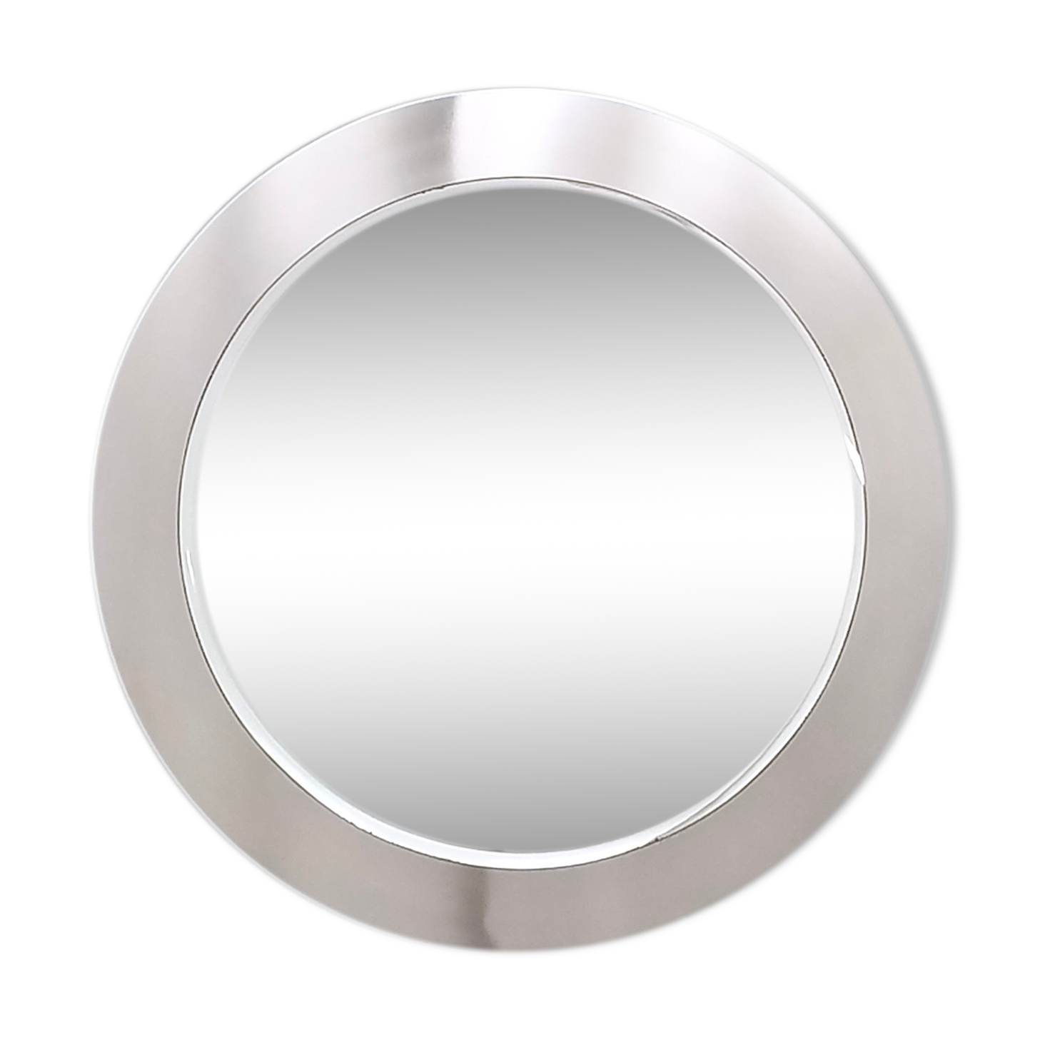 Postmodern round wall mirror with mirrored steel frame, italy