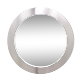 Postmodern round wall mirror with mirrored steel frame, italy