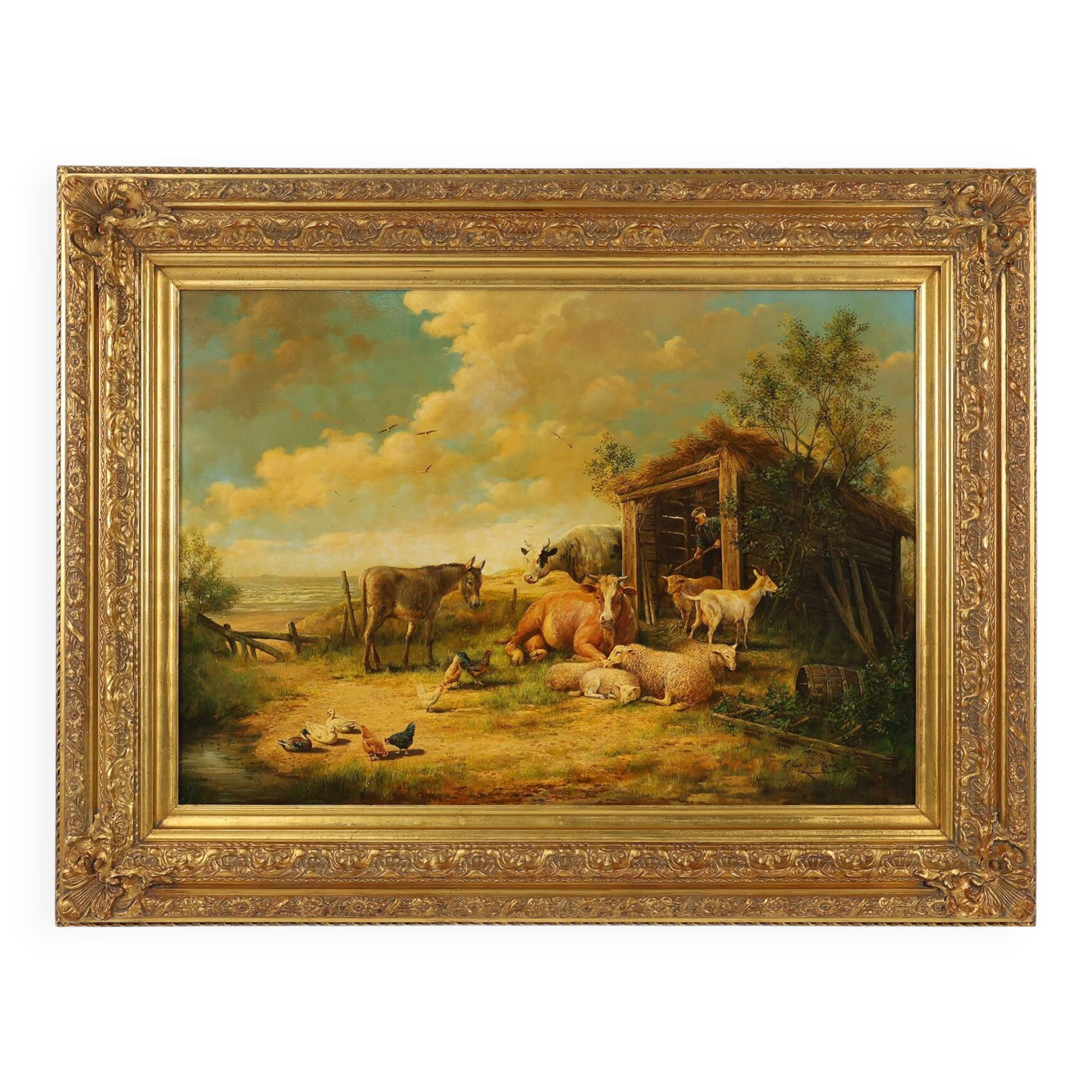 Large 20th century painting with wooden frame, Belgium 1960s