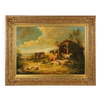 Large 20th century painting with wooden frame, Belgium 1960s