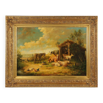 Large 20th century painting with wooden frame, Belgium 1960s