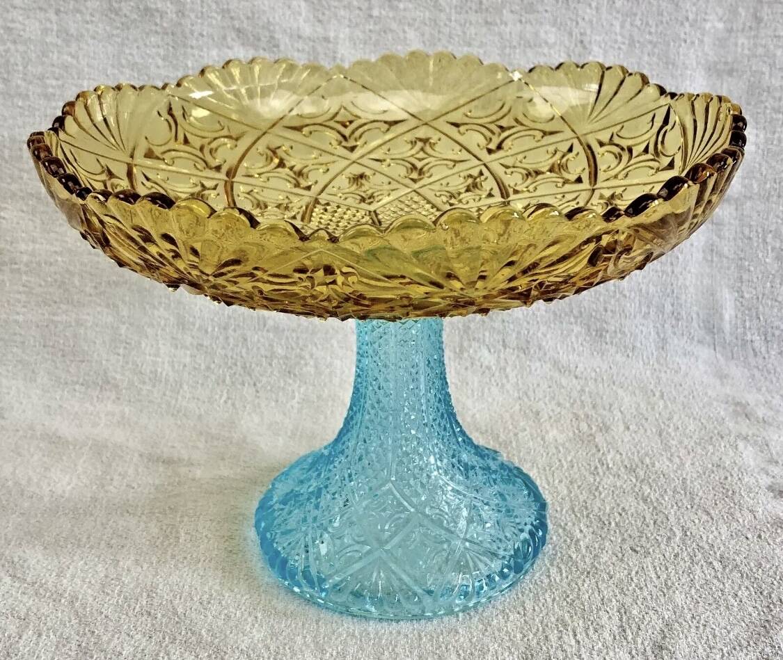 Georges Sand hollow two-tone glass compote bowl signed Portieux