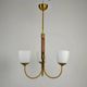 Scandinavian Modern Three-Light Pendant in Brass, Teak and Opaline Glass, 1960s