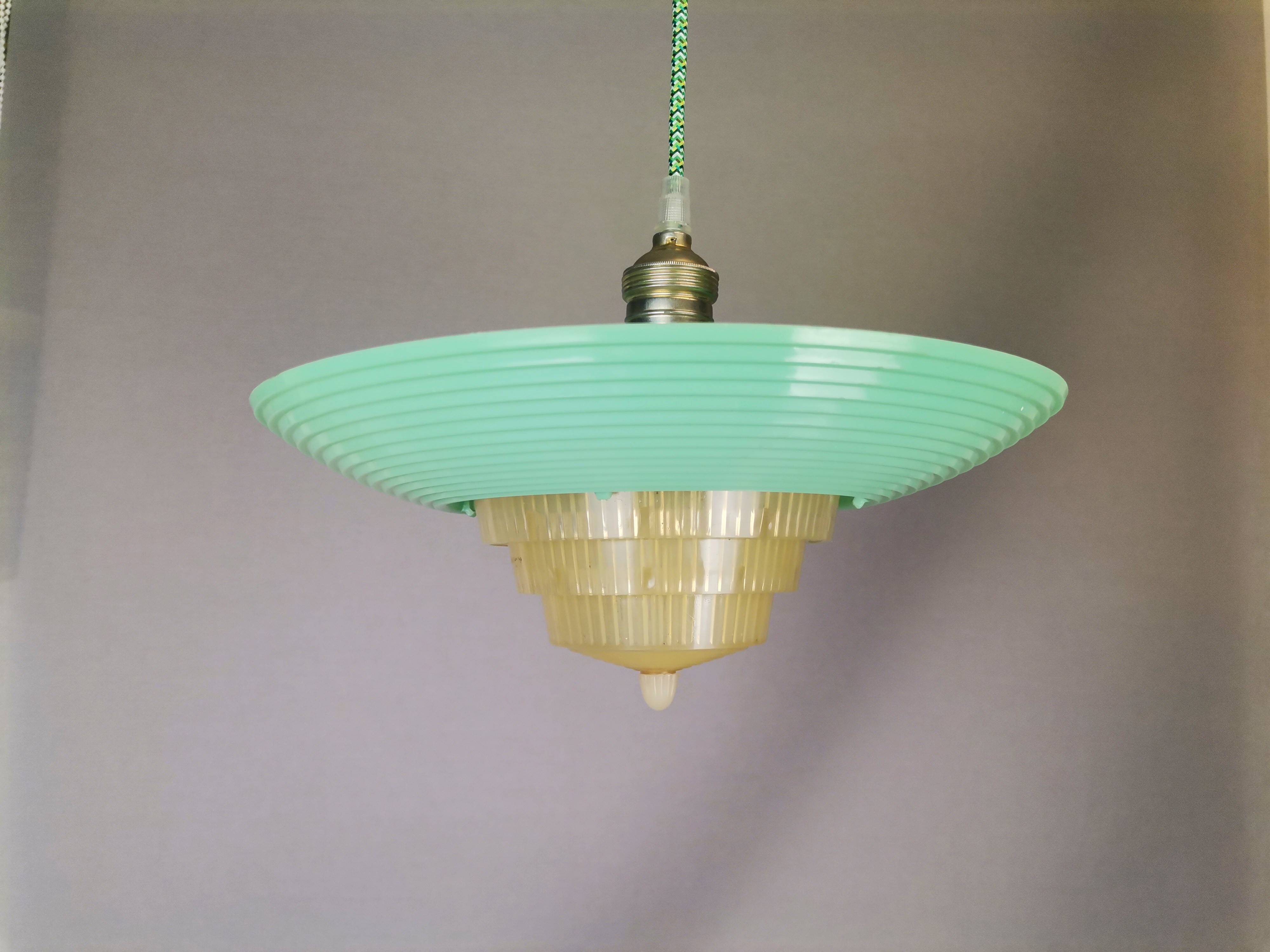 Scandinavian green acrylic clip on hanging lamp 1960s