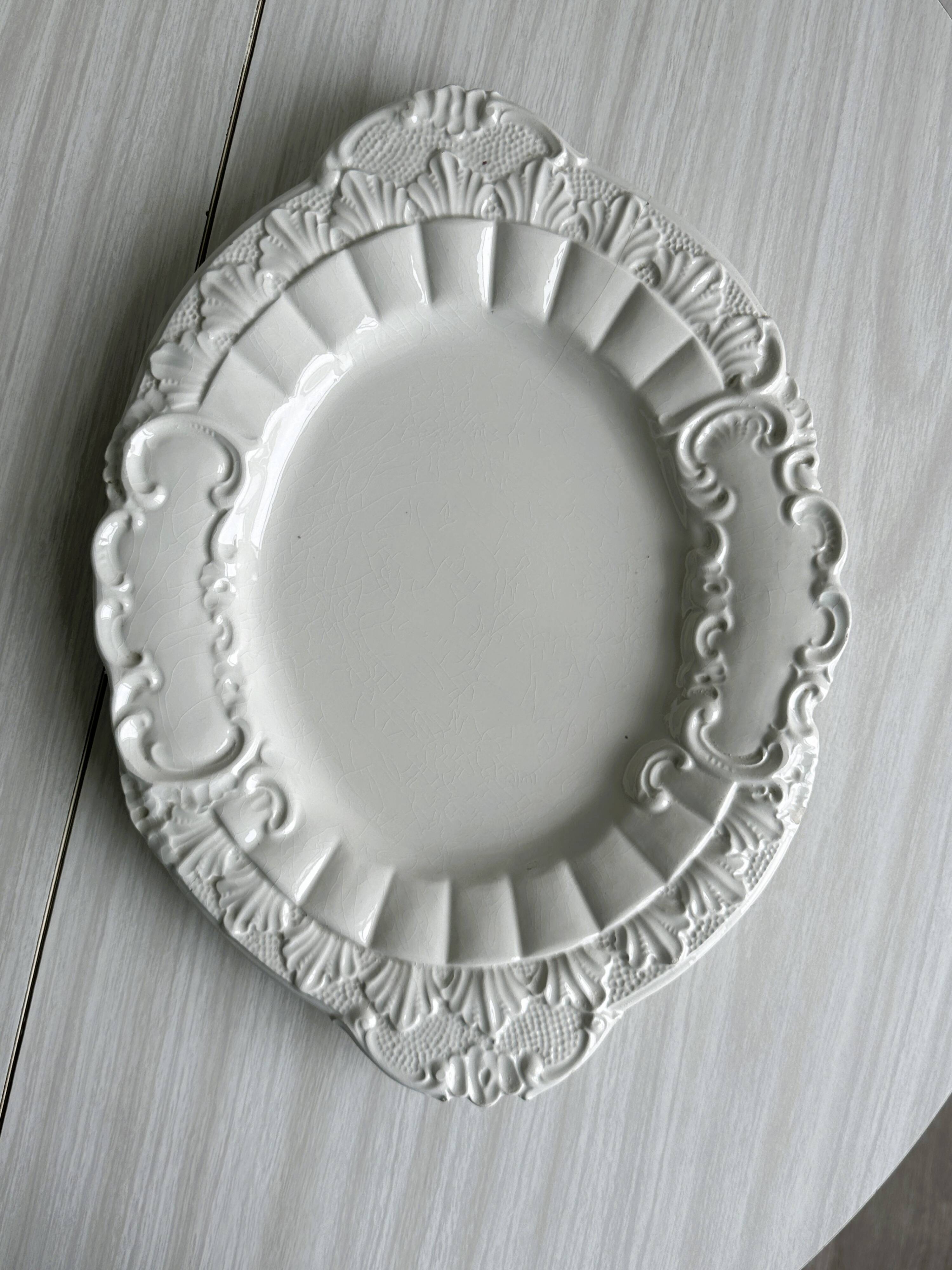 Antique white ceramic dish, made in Italy.
