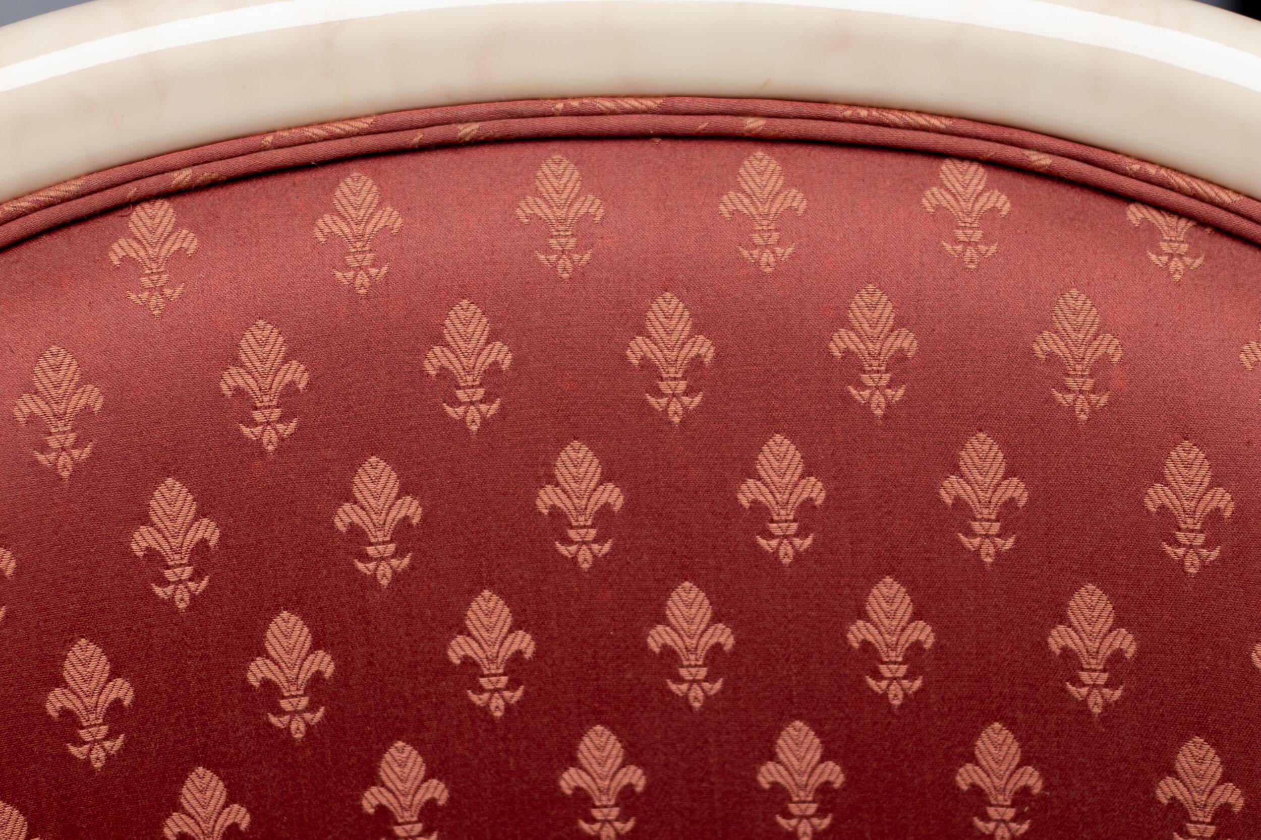 Trüggelmann - Swan neck armchair - Marble and gold base, poppy red damask