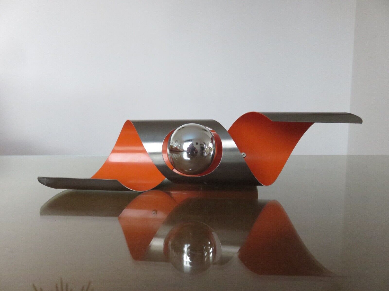 Space age wall lamp chrome metal and orange 70s