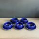 Set of 5 blue Klein ceramic tea cups with saucers.