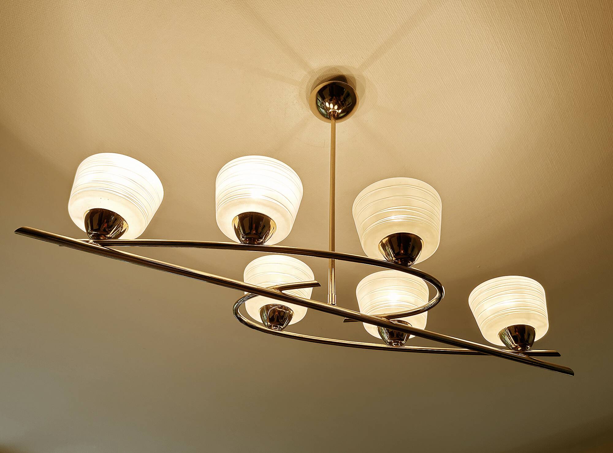 Large Vintage Glass Brass Pendant Light