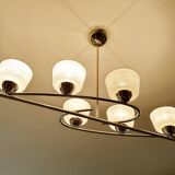 Large Vintage Glass Brass Pendant Light