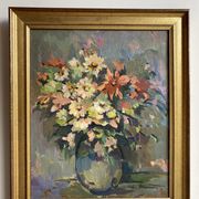 Antique painting, Still life with wild flowers, signed, 20th century