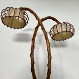 Old bamboo and rattan floor lamp design 60s Louis Sognot vintage lamp