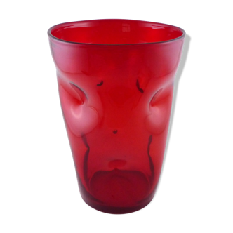 Vase en verre pincé rubis empoli Italie vers 1950