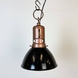Industrial Italian Black Enamel Factory Lamp with Iron Top, 1950s