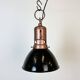 Lampe d'usine industrielle en émail noir avec plateau en fer, italie, 1950s