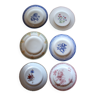 6 mismatched flat plates Fontanges Marsac Longwy Digoin
