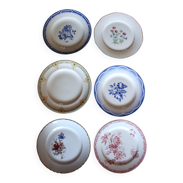 6 assiettes plates dépareillé Fontanges Marsac Longwy Digoin