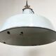 Industrial light grey enamel factory lamp with cast iron top, 1950s