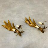 Pair of copper golden leaf sconces