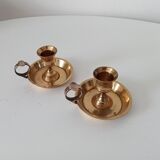 Vintage hand candle holder in solid golden brass