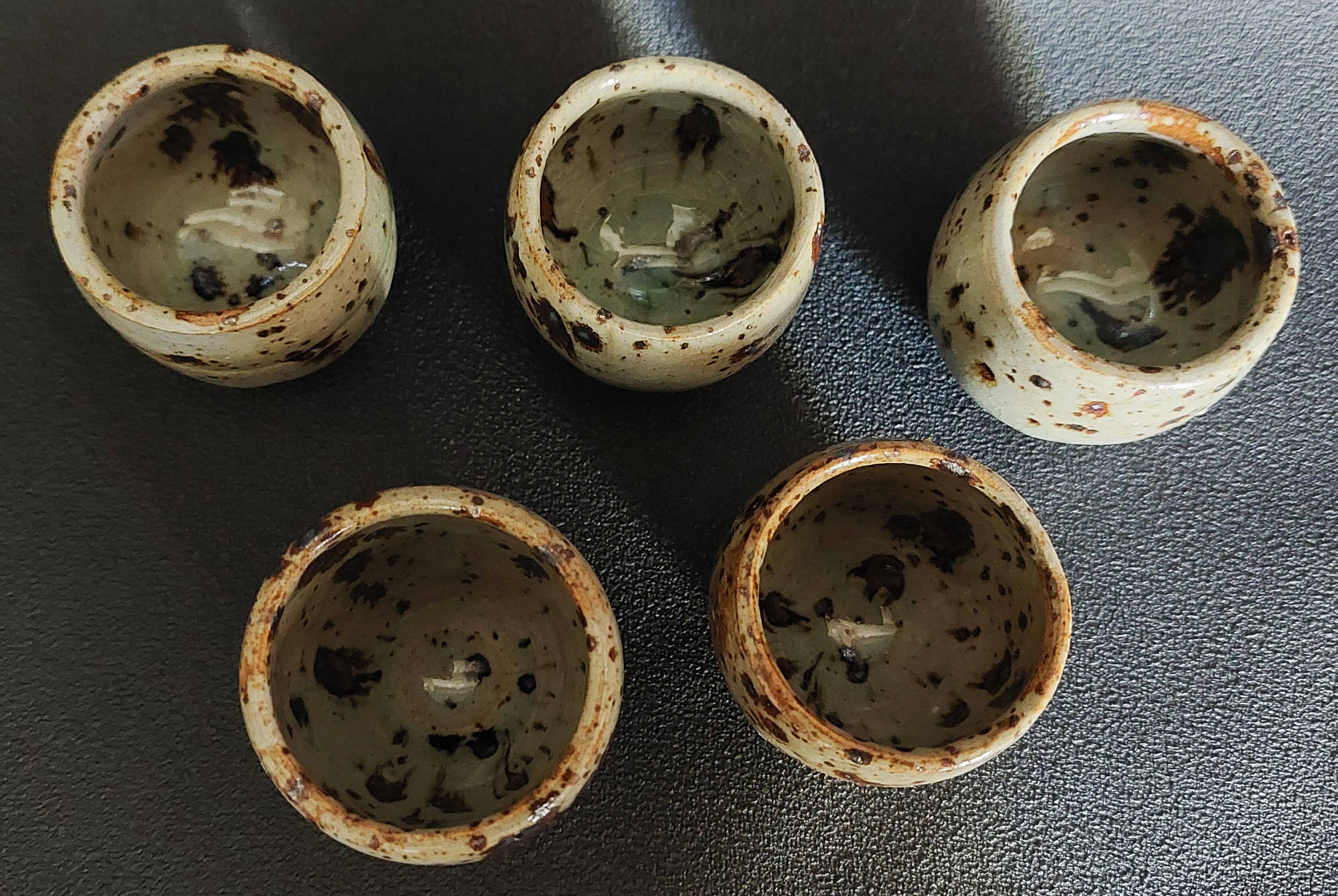 Set of 20th-century stoneware liqueur glasses