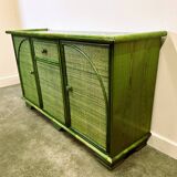 Green Vintage Rattan Sideboard By Maugrion, France, 1980s