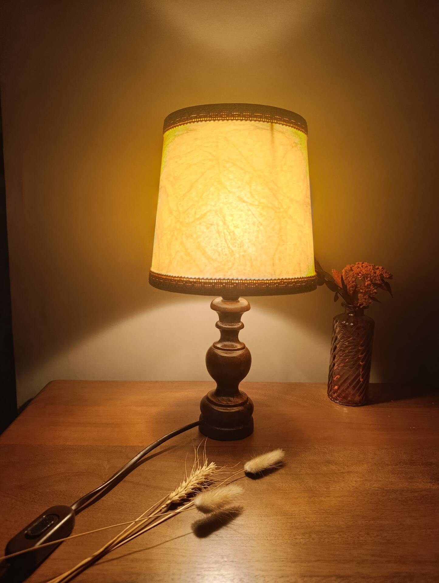 bedside lamp turned wooden base | lampshade for