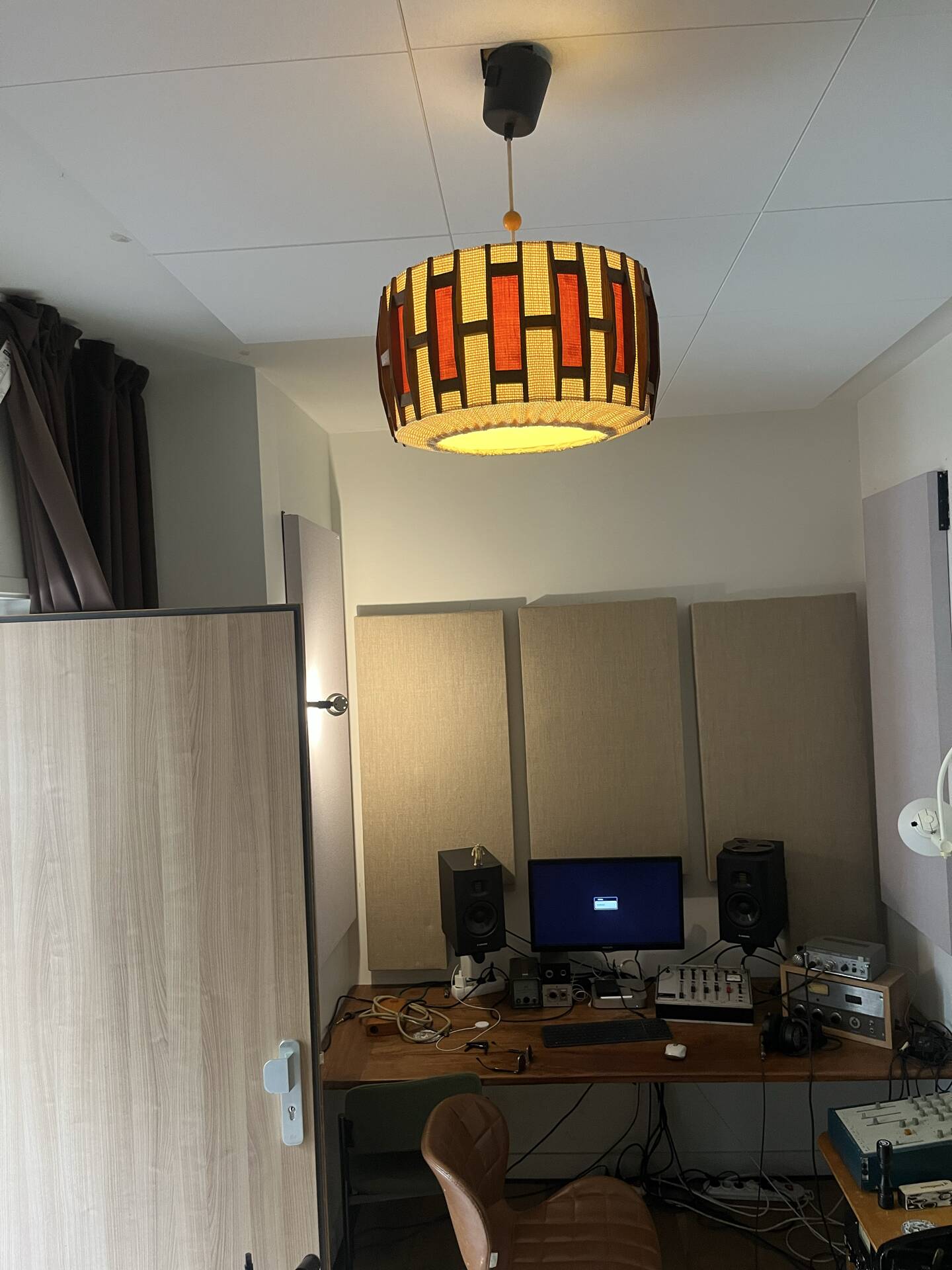 Mid-Century Teak & Woven Pendant Lamp, 1960s–70s