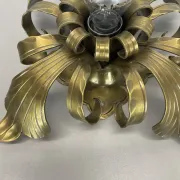 Rare 24 cm Large Theatre Ceiling Light in Gold-Coloured Brass in Florentine Leaf Style, Italy, 1970s