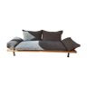 Ralph M sofa in pure feathers, seasoned and navy velvet, solid oak top