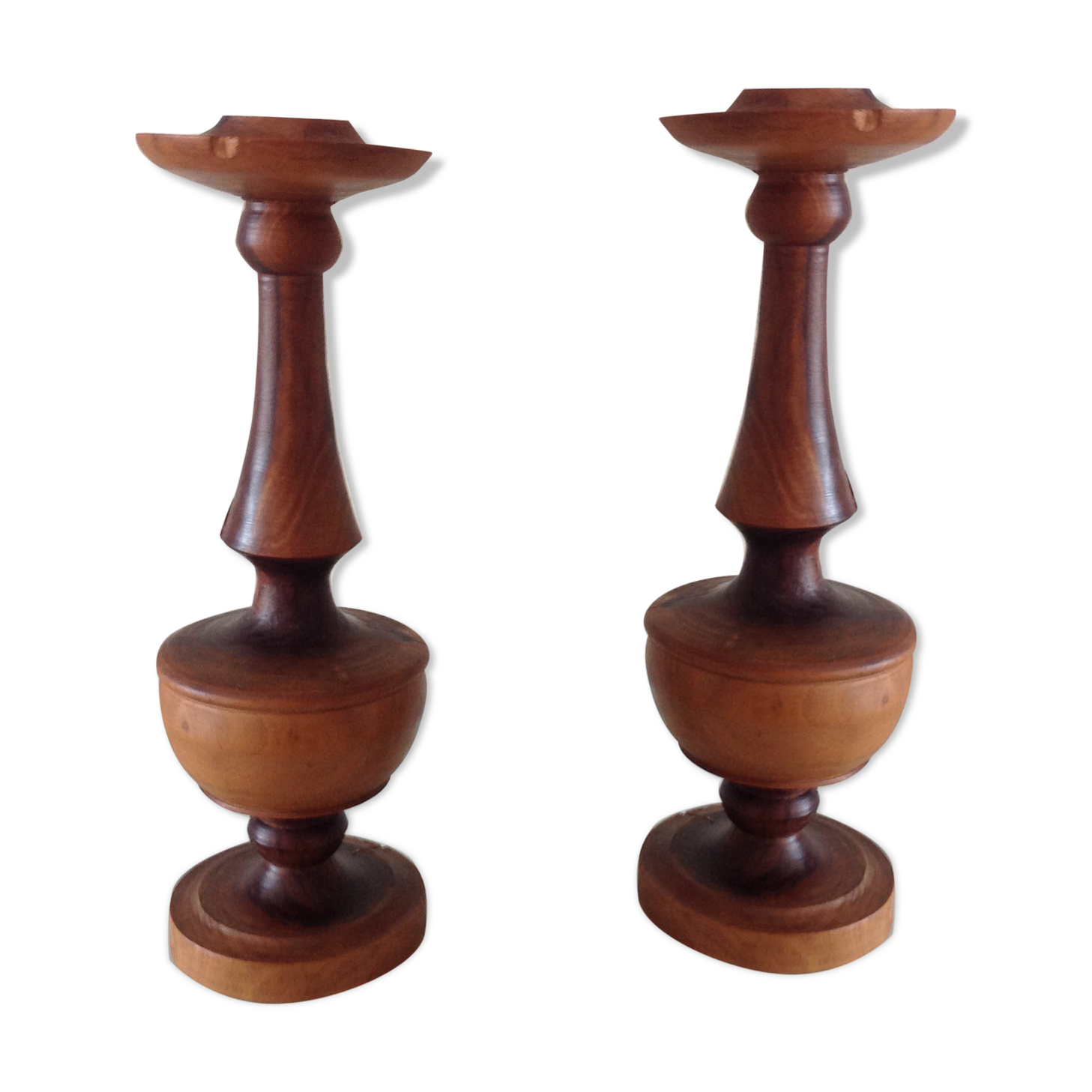Pair of raw wood candlesticks