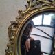 Pair of antique witch mirrors, curved glass, bronze frame